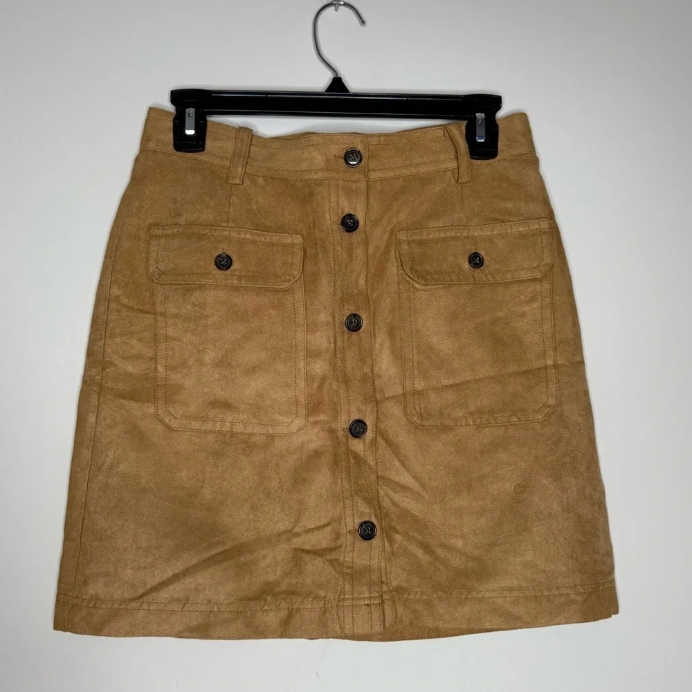 Banana Republic Camel faux Suede Button-Front Mini Skirt